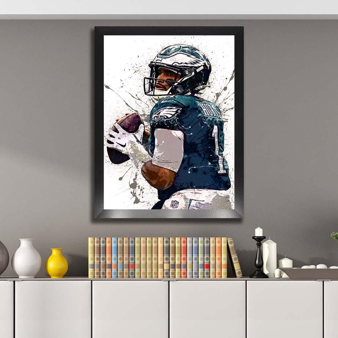 Jalen Hurts Poster, Philadelphia Eagles, Gallery Canvas Wrap or Museum-Quality Poster, Fine Art, Wall Decor for Man Cave, Kids room