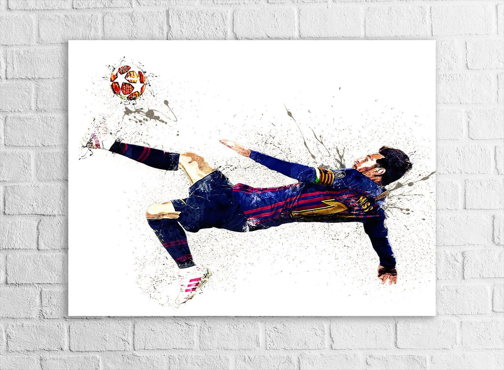 Lionel Messi Poster Print, Iconic Bicycle Kick, Gallery Canvas Wrap or Museum-Quality Poster, Fine Art, Man Cave, Kids room, Dorm Room
