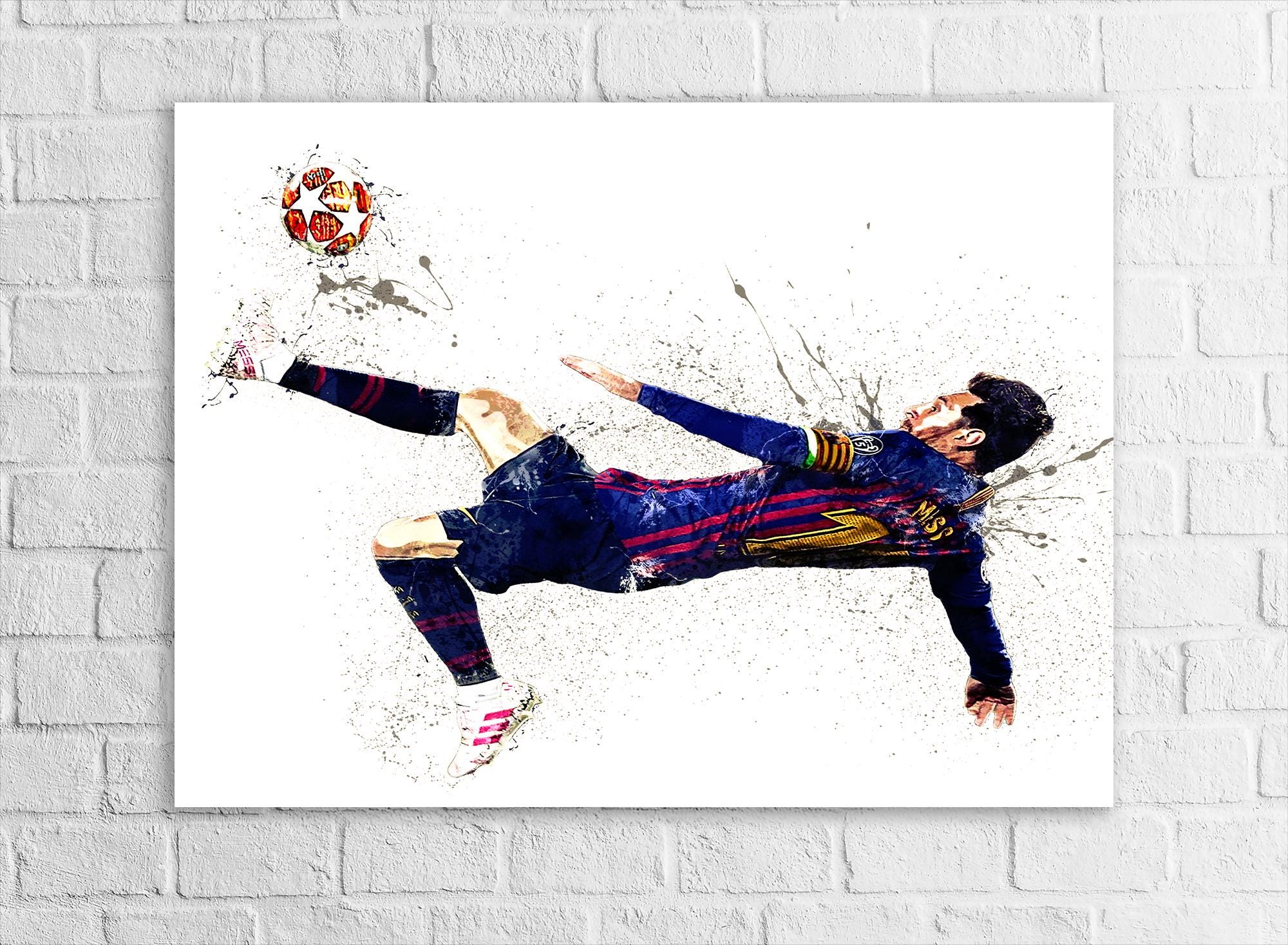 Lionel Messi Poster Print, Iconic Bicycle Kick, Gallery Canvas Wrap or Museum-Quality Poster, Fine Art, Man Cave, Kids room, Dorm Room