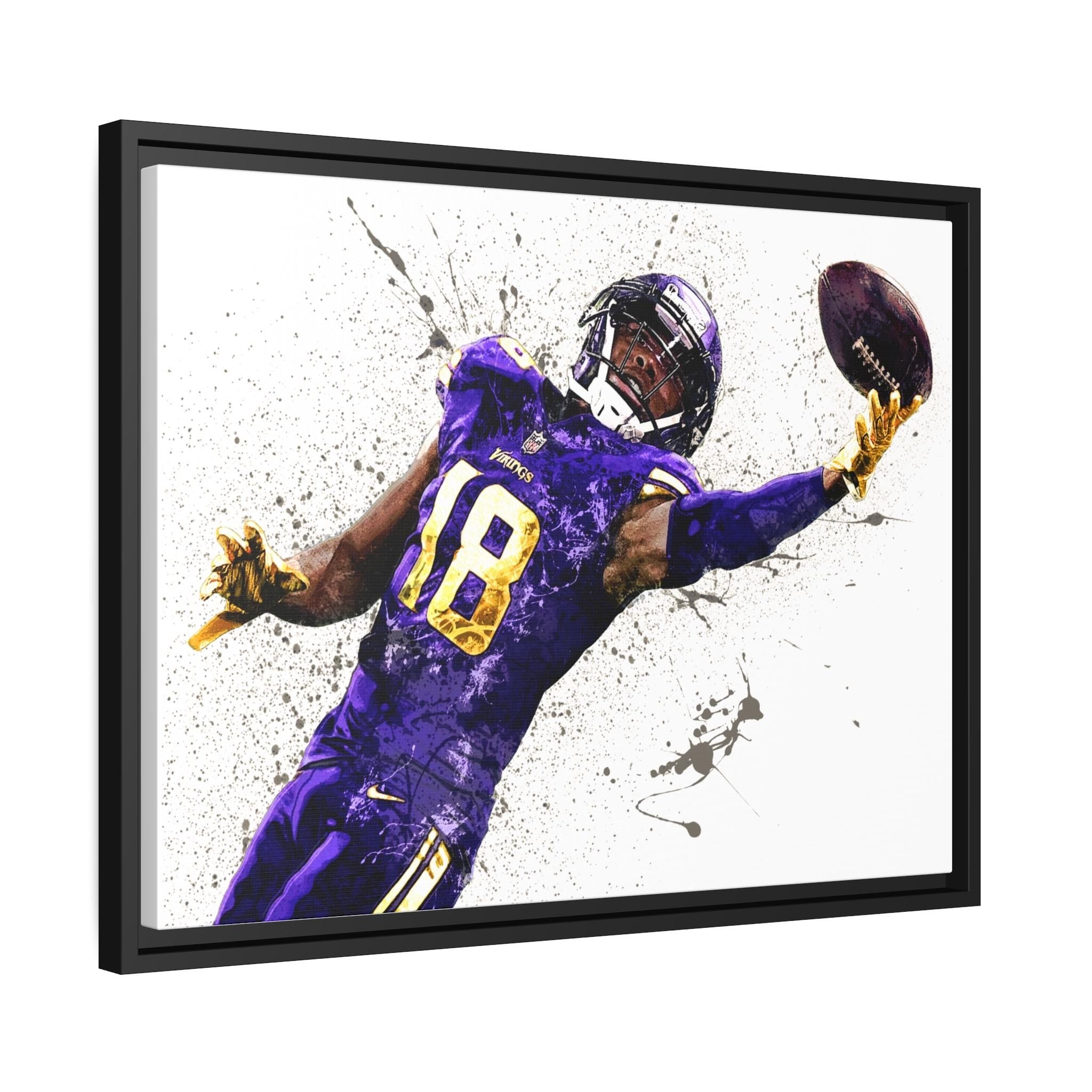 Justin Jefferson, "The Catch", Minnesota Vikings, Canvas Wrap or Museum-Quality Poster, Fine Art, Wall Decor, Man Cave, Kids room