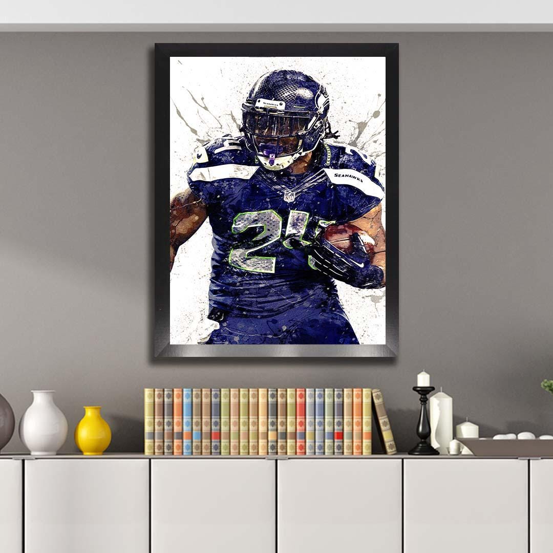 Marshawn Lynch Poster, Seattle Seahawks, Gallery Canvas Wrap or Museum-Quality Poster, Fine Art, Man Cave, Kids room