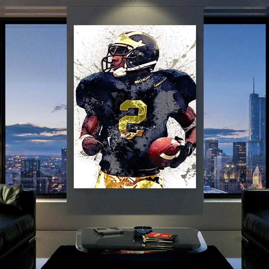Charles Woodson Poster, Michigan Wolverines, Gallery Canvas Wrap or Museum-Quality Poster, Fine Art, Man Cave, Kids room, Dorm Room