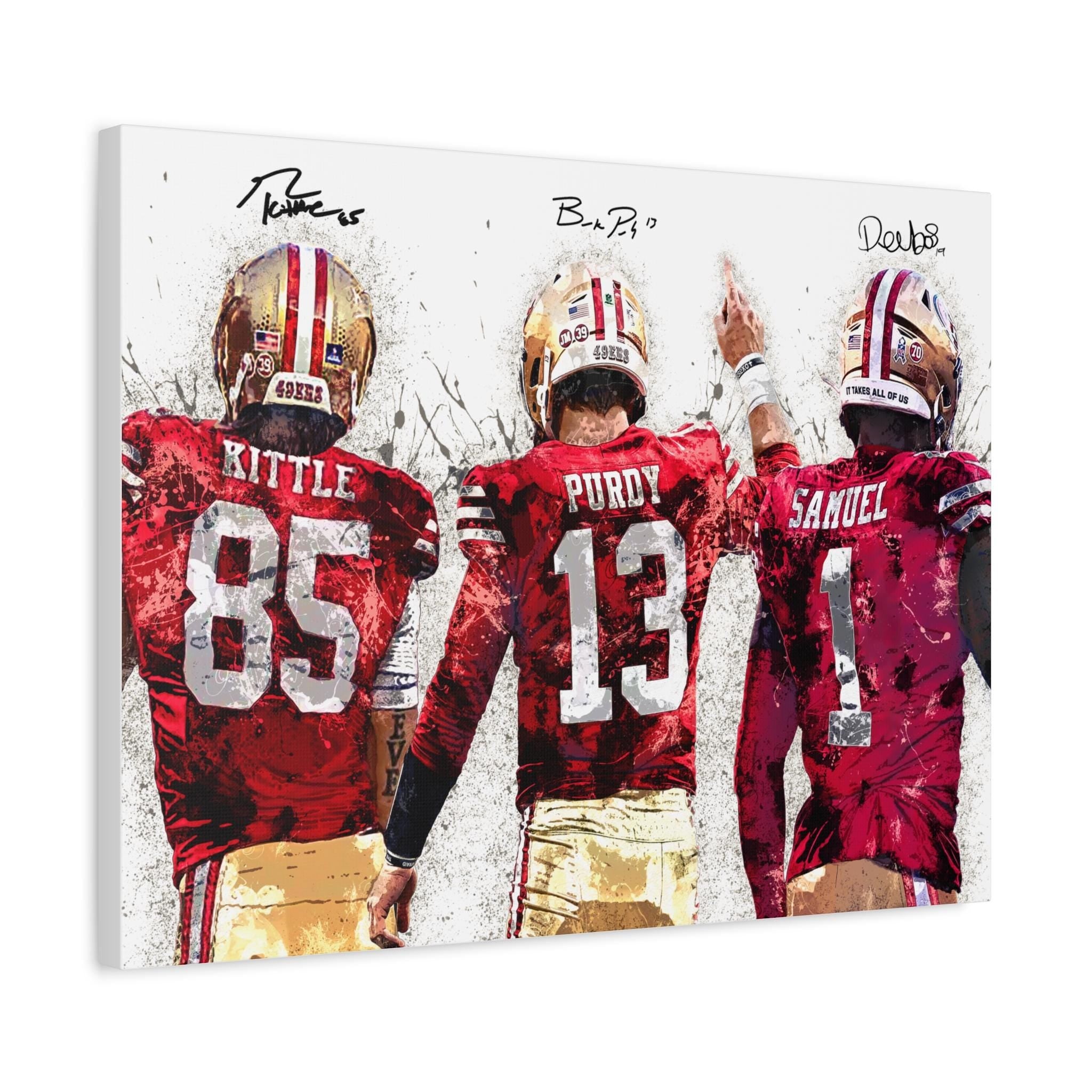 Christian McCaffrey, Deebo Samuel, Brock Purdy San Francisco 49ers, Gallery Canvas Wrap or Premium Poster, Fine Art, Man Cave, Kids room