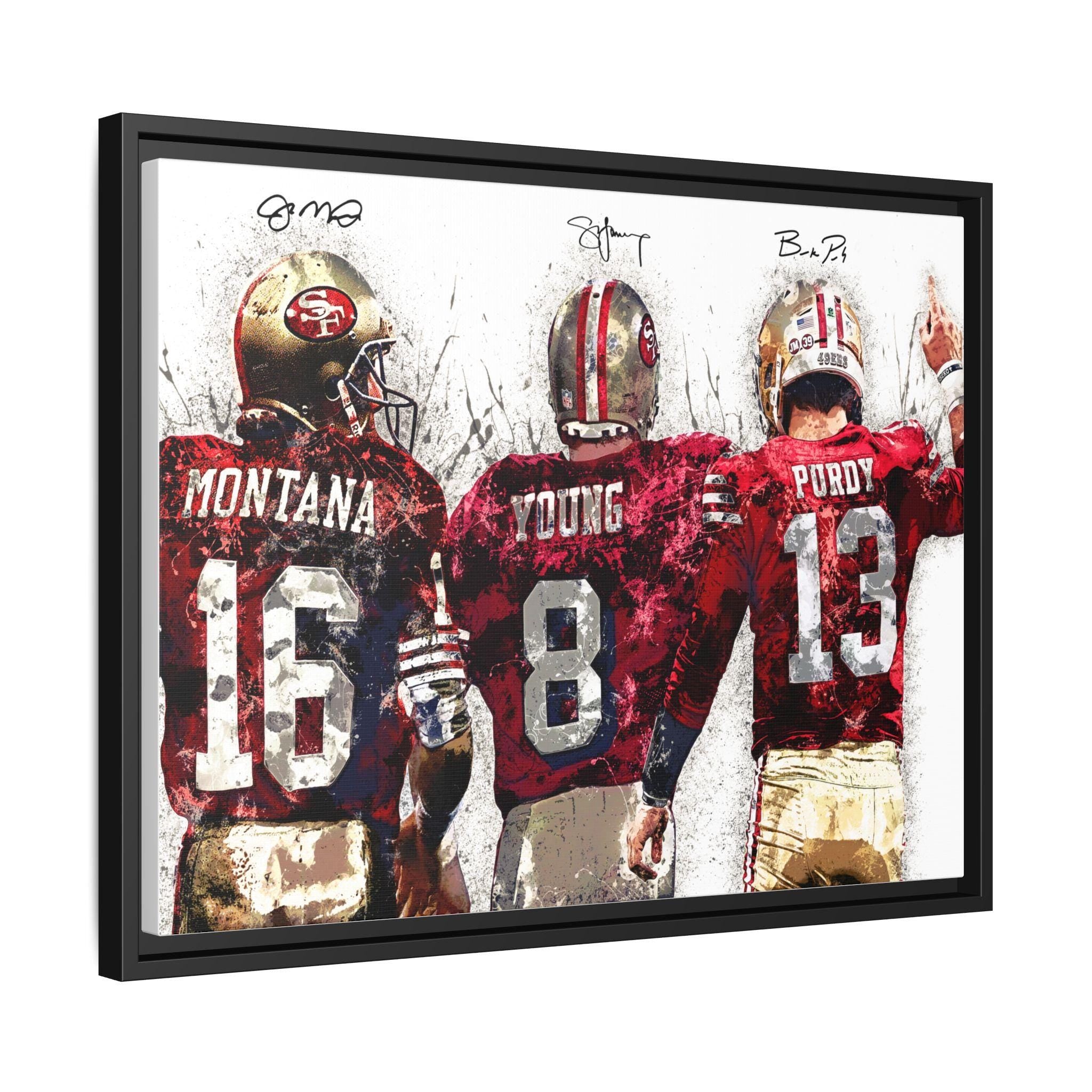 Joe Montana, Steve Young, Brock Purdy, San Francisco 49ers, Gallery Canvas Wrap or Premium Poster, Fine Art, Man Cave, Kids room
