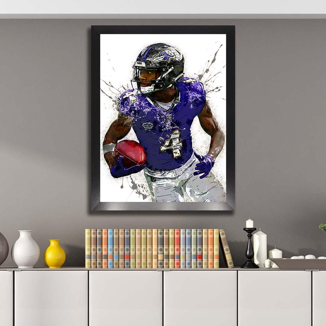 Zay Flowers Poster, Baltimore Ravens, Gallery Canvas Wrap or Museum-Quality Poster, Fine Art, Wall Decor for Man Cave, Kids room