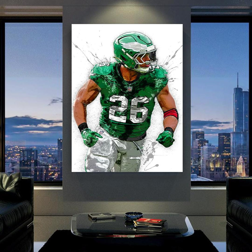 Saquon Barkley Poster, Philadelphia Eagles, Gallery Canvas Wrap or Premium Poster, Fine Art, Man Cave, Kids room