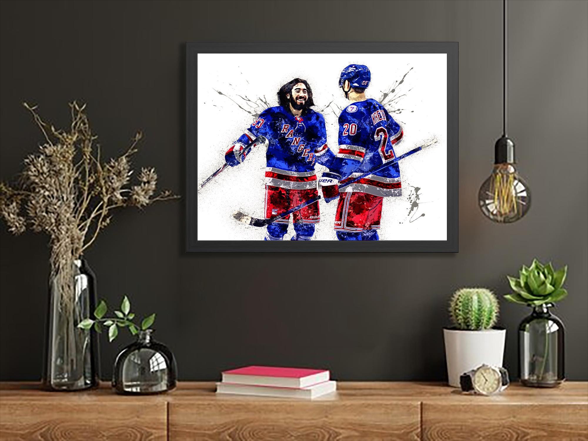 Mika Zibanejad, Chris Kreider Poster, New York Rangers, Gallery Canvas Wrap or Museum-Quality Poster, Man Cave, Kids room, Office