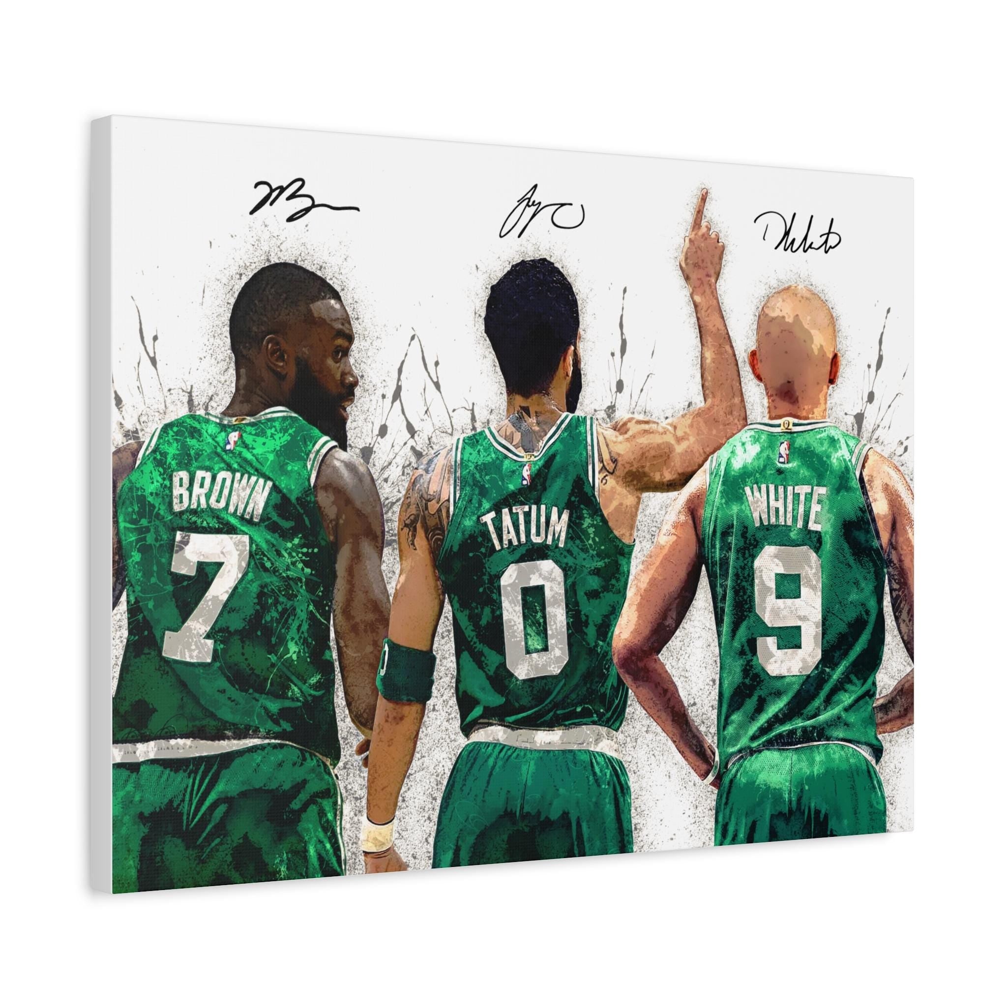 Jayson Tatum, Derrick White, Jaylen Brown, Boston Celtics, Canvas Wrap or Museum-Quality Poster, Fine Art, Man Cave, Office or Dorm Room
