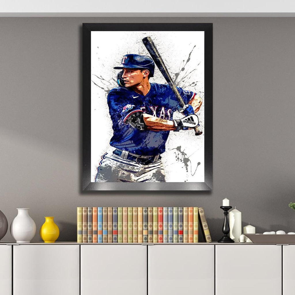 Corey Seager Poster, Texas Rangers, Gallery Canvas Wrap or Museum-Quality Poster, Man Cave, Kids room, Office