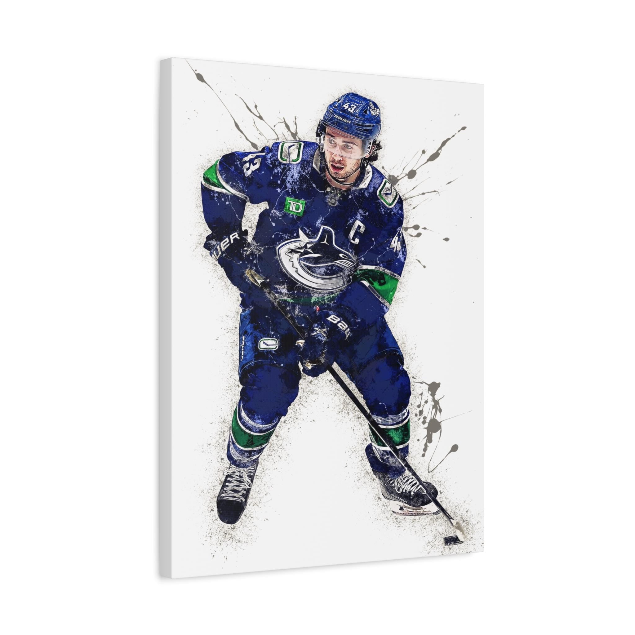 Quinn Hughes Poster, Vancouver Canucks, Gallery Canvas Wrap or Museum-Quality Poster Print, Wall Decor for Man Cave, Office or Kids Room