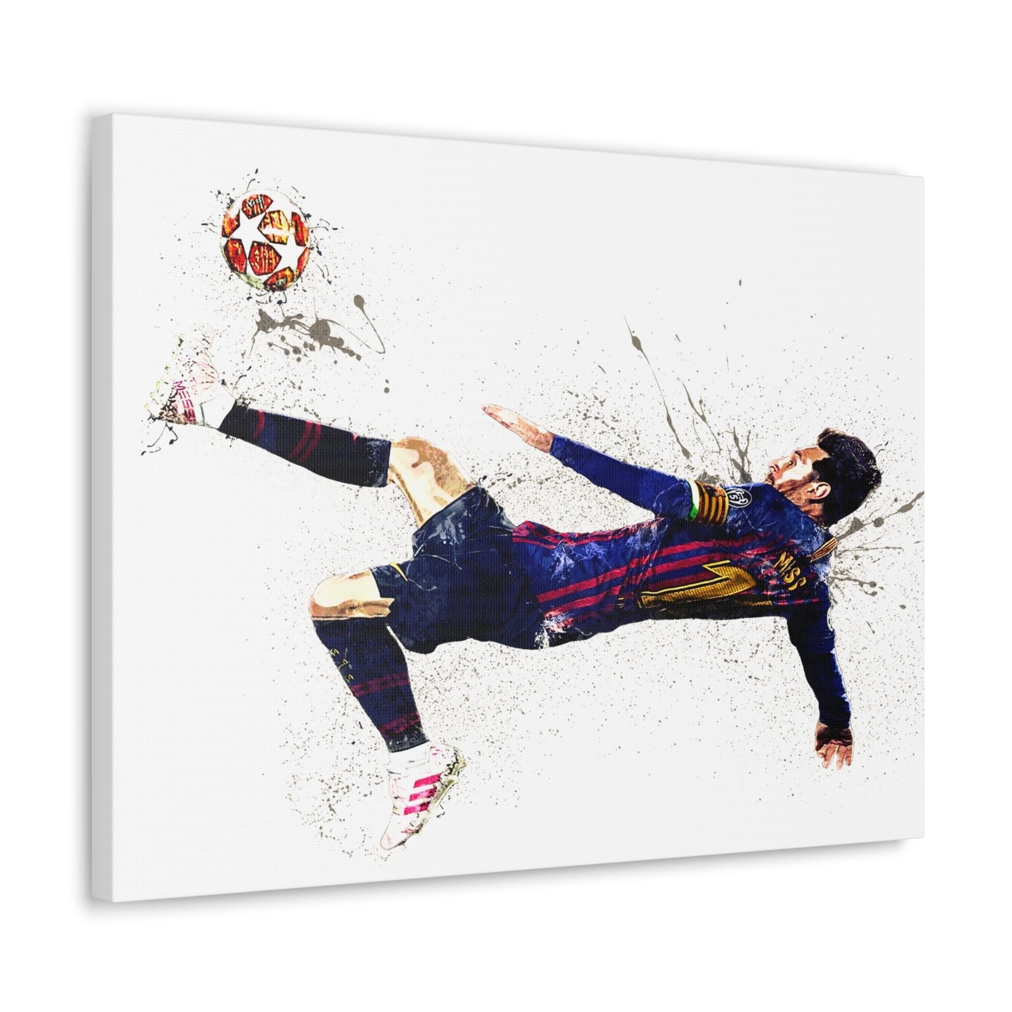 Lionel Messi Poster Print, Iconic Bicycle Kick, Gallery Canvas Wrap or Museum-Quality Poster, Fine Art, Man Cave, Kids room, Dorm Room