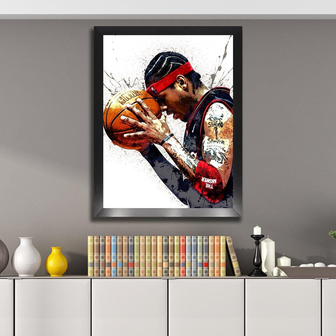 Allen Iverson Poster, Philadelphia 76ers, Gallery Canvas Wrap or Museum-Quality Poster, Fine Art, Man Cave, Kids room, Dorm Room