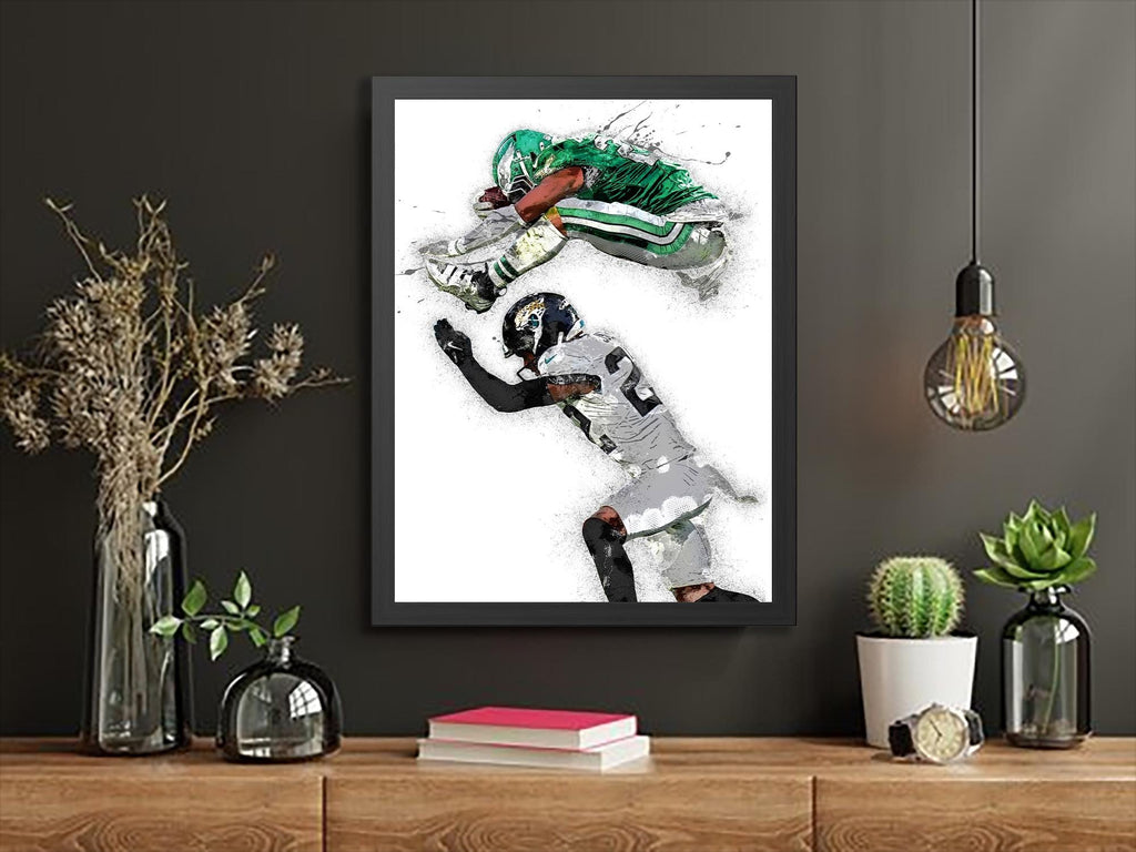 Saquon Barkley Poster, Reverse Hurdle, Philadelphia Eagles, Gallery Canvas Wrap or Premium Poster, Fine Art, Man Cave, Kids room
