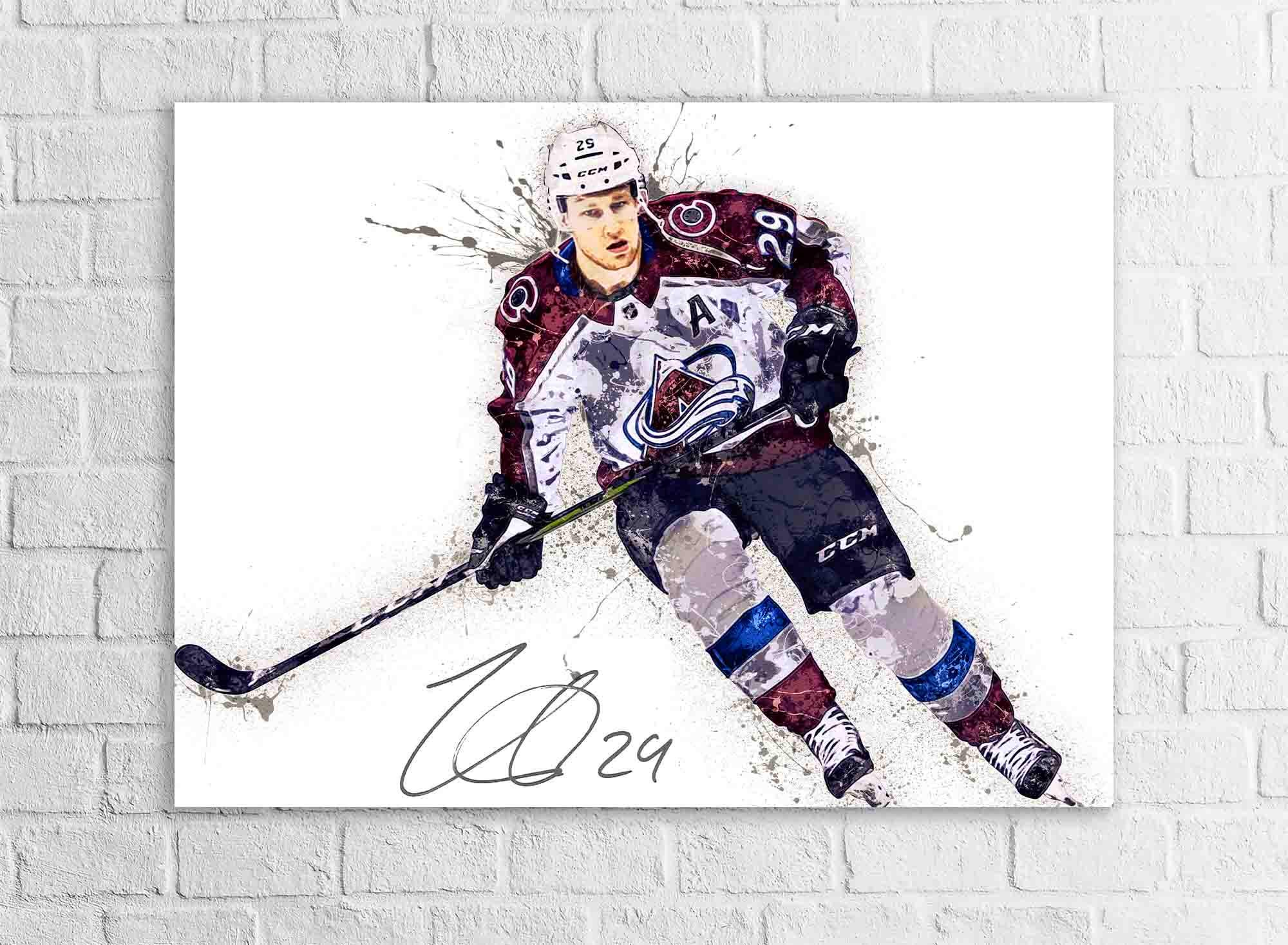 Nathan MacKinnon Poster, Colorado Avalanche, Gallery Canvas Wrap or Museum-Quality Poster Print, Man Cave, Office or Kids Room