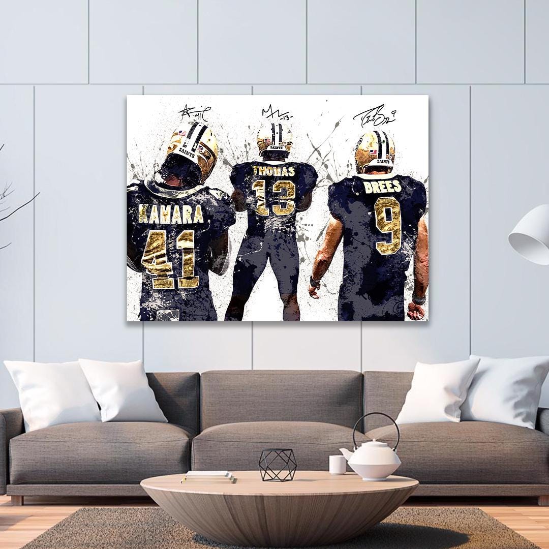Drew Brees, Alvin Kamara, Michael Thomas, New Orleans Saints, Gallery Canvas Wrap or Premium Poster, Fine Art, Man Cave, Kids room