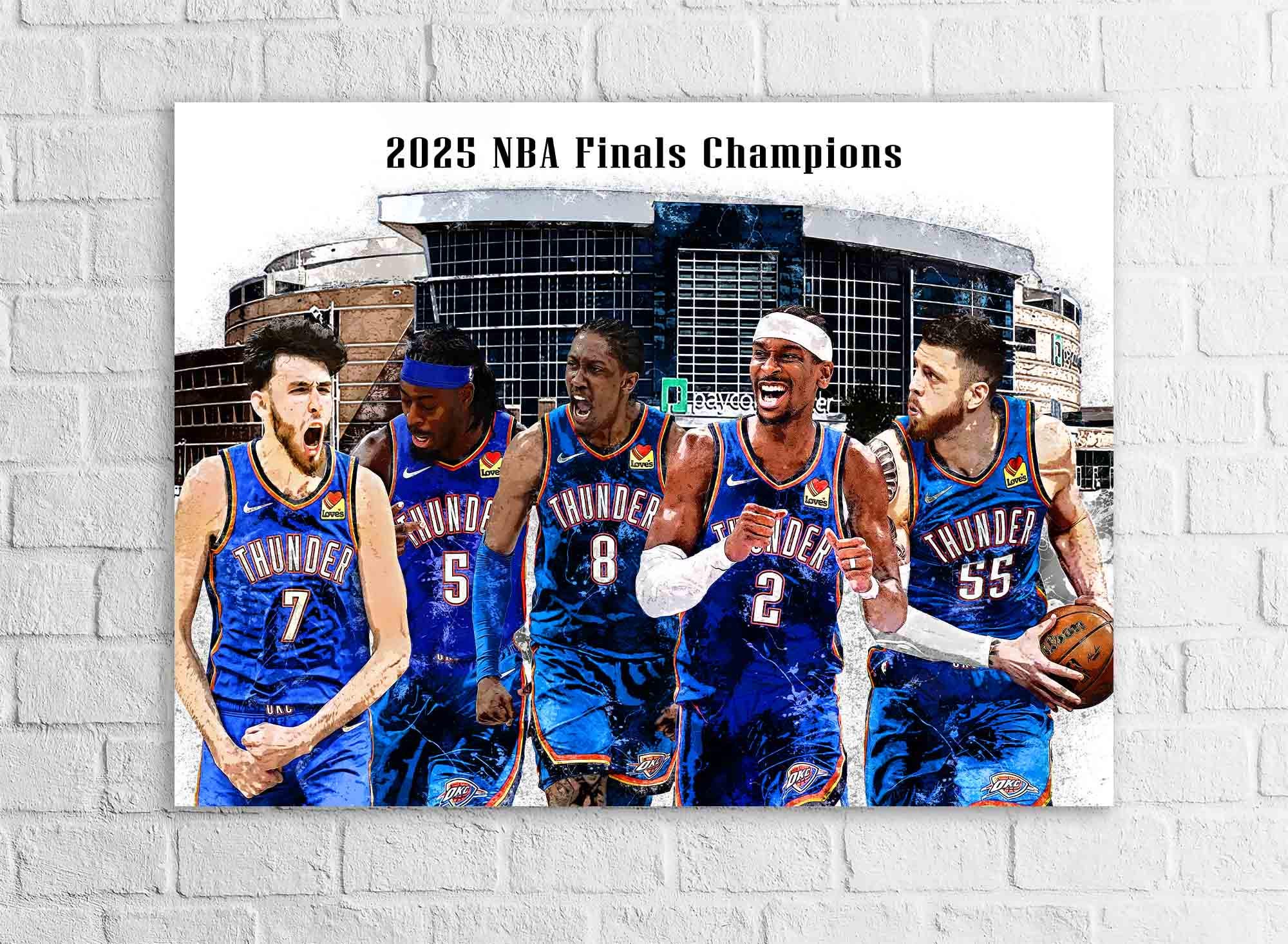 Oklahoma City Thunder 2025 Champions Poster, Canvas Wrap: NBA Finals Art, Man Cave Decor