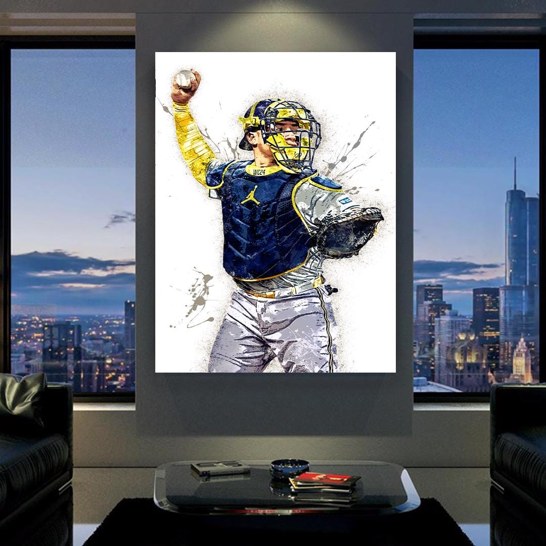 William Contreras Poster, Milwaukee Brewers, Gallery Canvas Wrap or Museum-Quality Poster Print, Fine Art, Man Cave, Office or Dorm Room