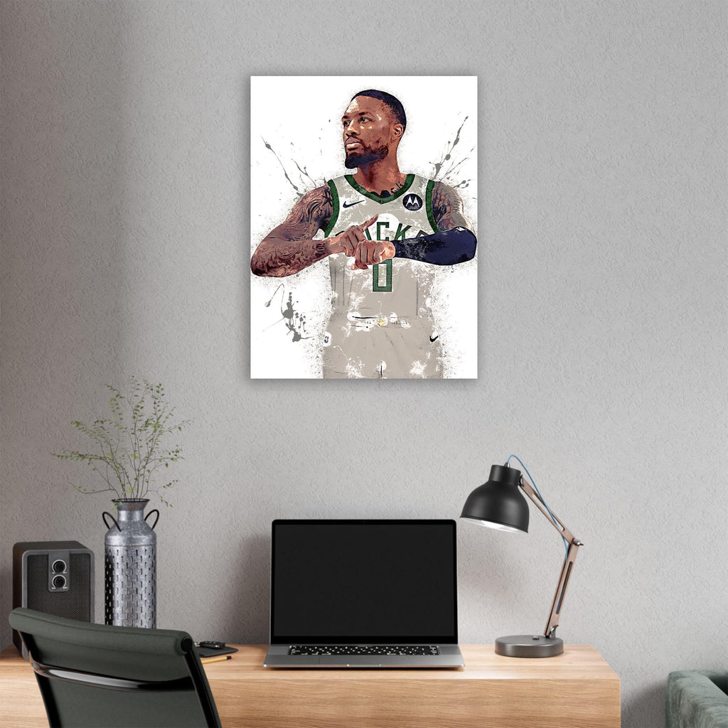 Damian Lillard Poster, Milwaukee Bucks, Gallery Canvas Wrap or Museum-Quality Poster, Fine Art, Man Cave, Kids room, Dorm Room