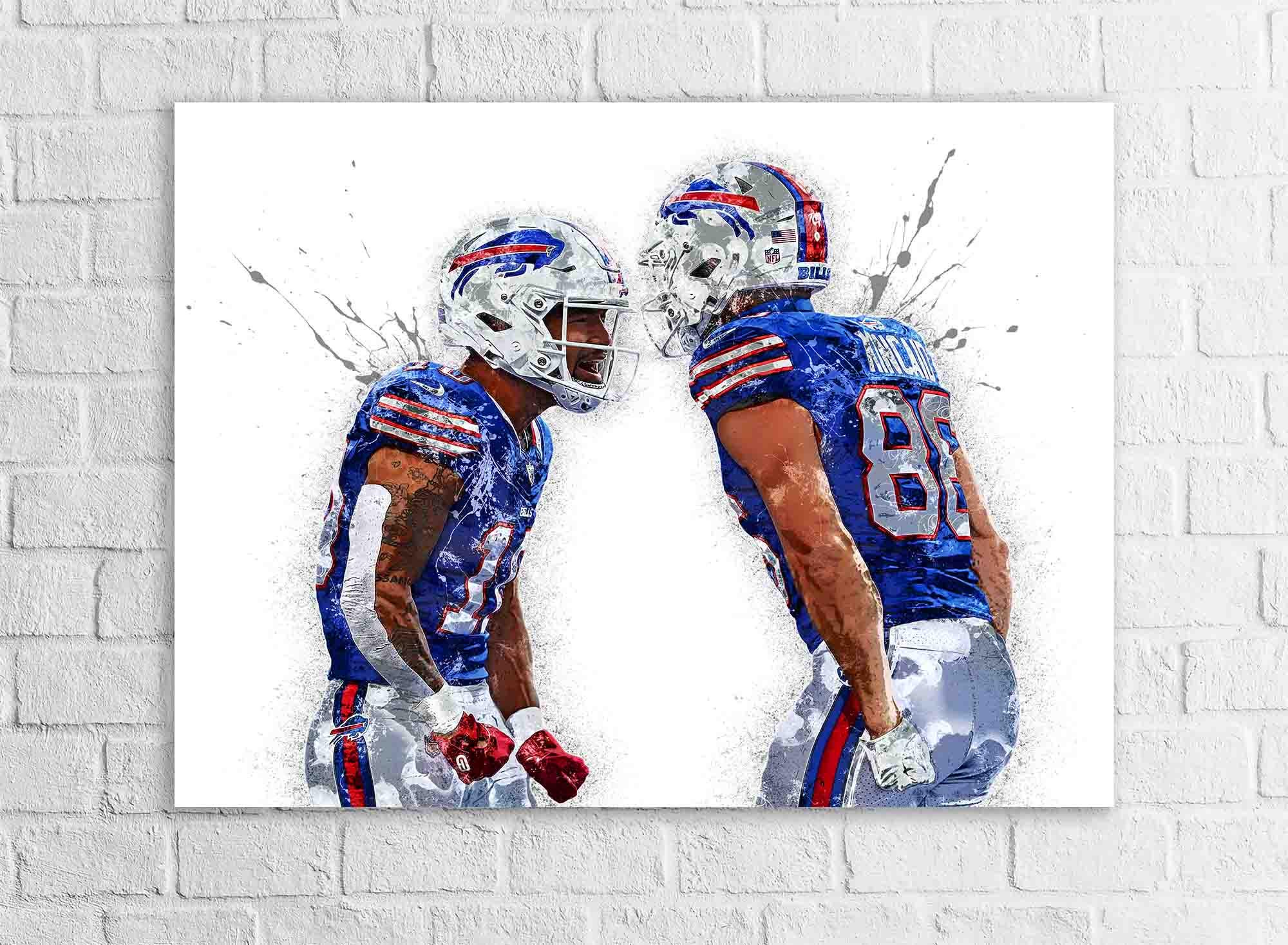 Dalton Kincaid, Khalil Shakir Poster, Buffalo Bills, Gallery Canvas Wrap or Museum-Quality Poster, Fine Art, Wall Decor, Man Cave, Kids room