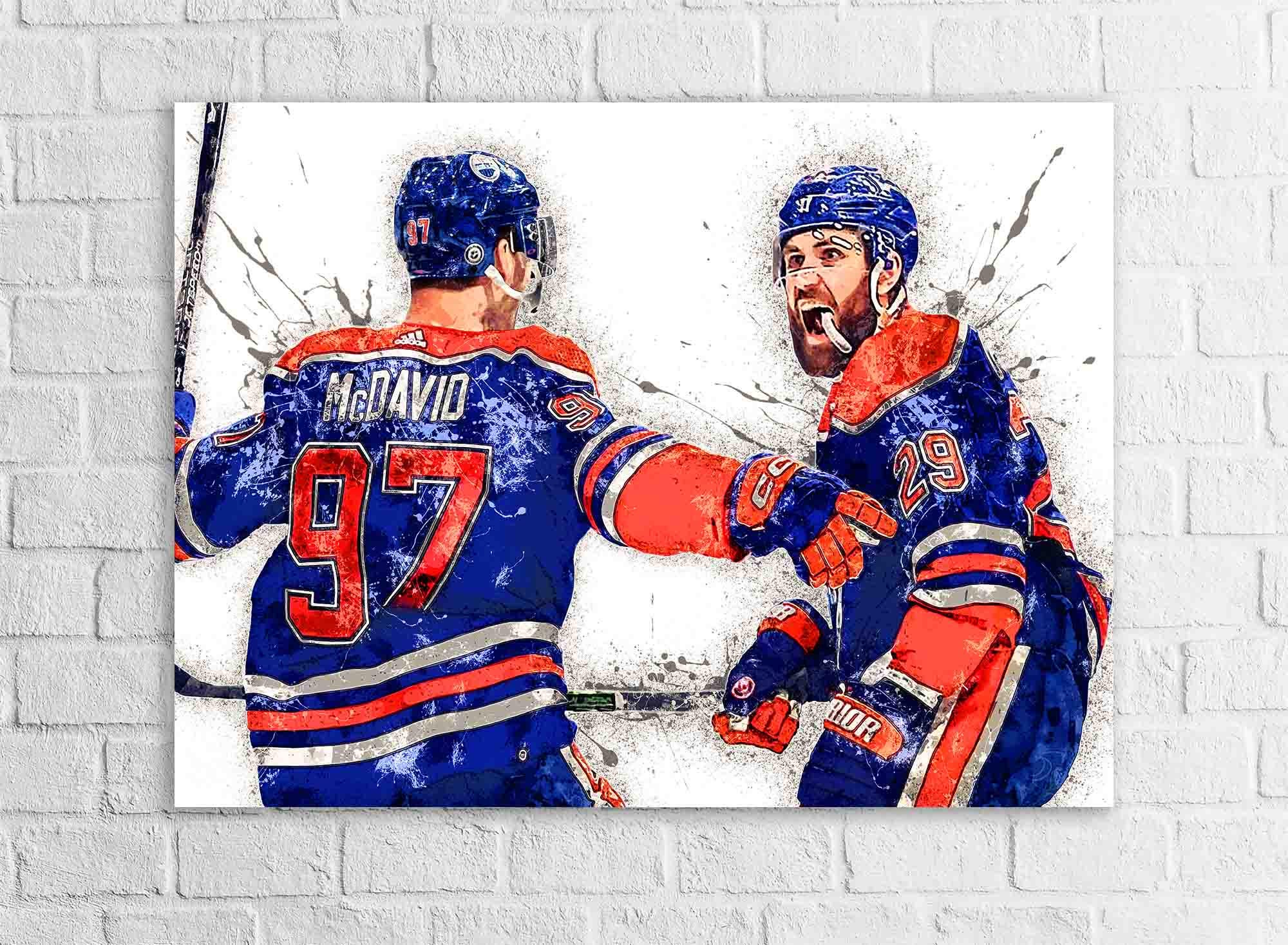 Connor McDavid, Leon Draisaitl, Edmonton Oilers, Gallery Canvas Wrap or Museum-Quality Poster, Wall Decor, Man Cave, Kids room, Office