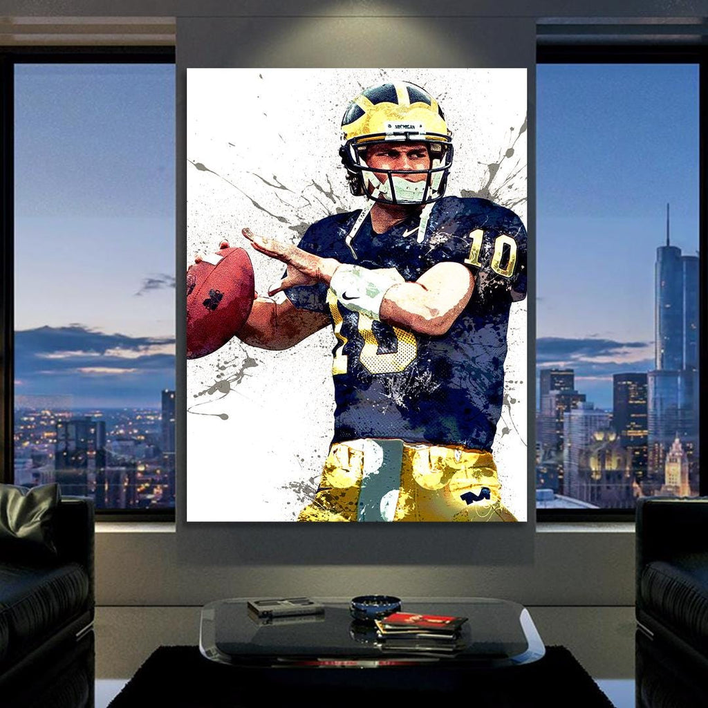 Tom Brady Poster, Michigan Wolverines, Gallery Canvas Wrap or Museum-Quality Poster, Fine Art, Man Cave, Kids room, Dorm Room