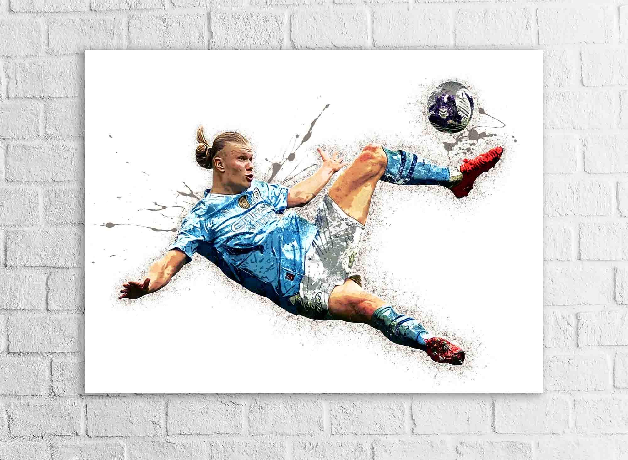 Erling Haaland, "Iconic Kick", Manchester, Gallery Canvas Wrap or Museum-Quality Poster, Wall Decor, Man Cave, Kids room, Office