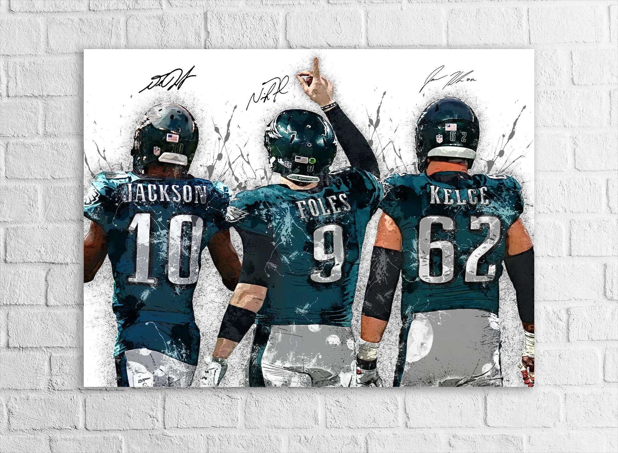 Saquon Barkley, Jalen Hurts, AJ Brown, Philadelphia Eagles, Canvas Wrap or Museum-Quality Poster, Fine Art, Man Cave, Kids room