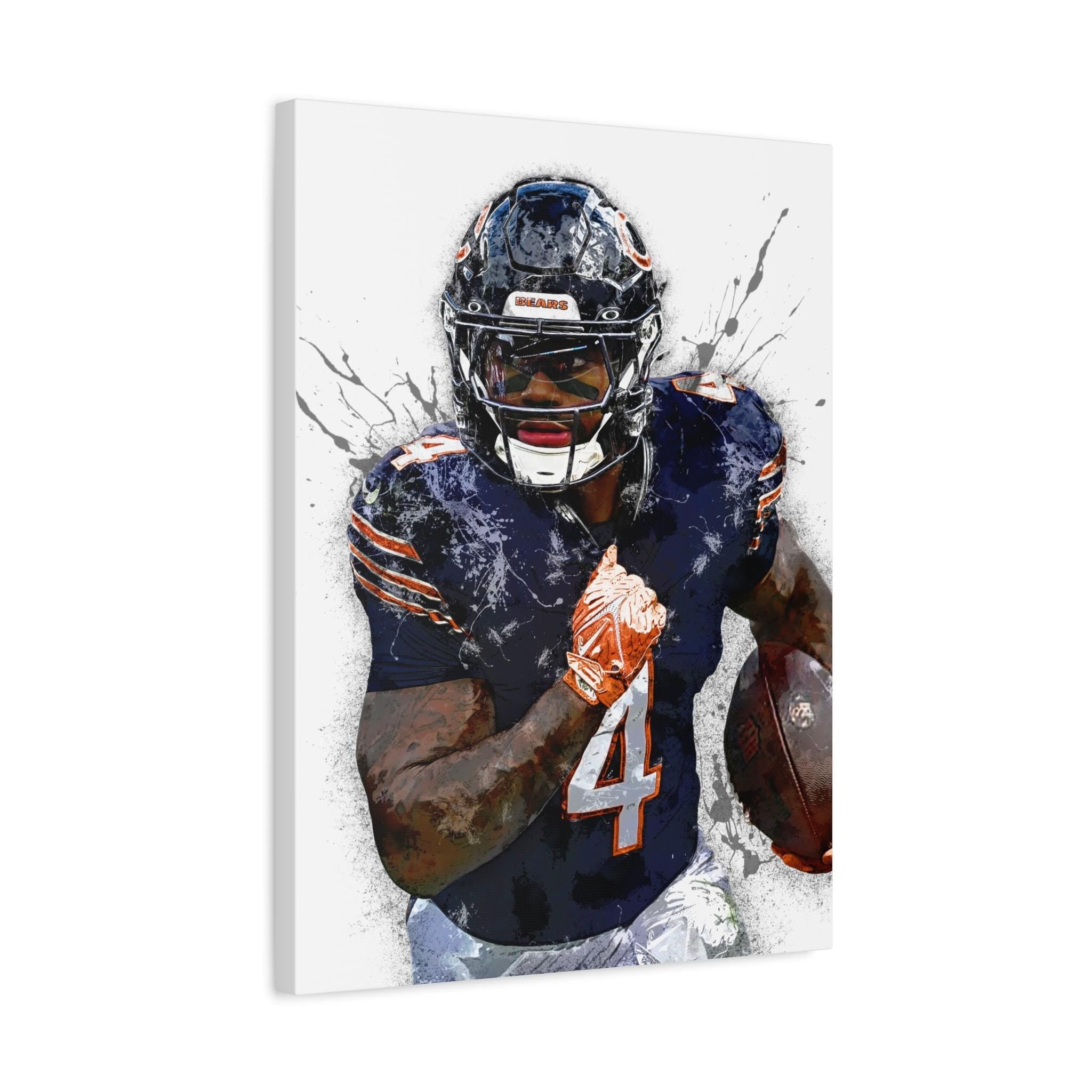 D'Andre Swift Poster, Chicago Bears, Gallery Canvas Wrap or Museum-Quality Poster, Fine Art, Wall Decor for Man Cave, Kids room