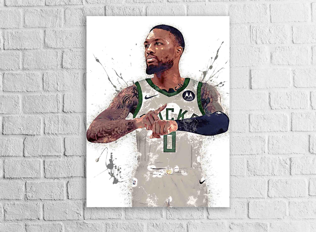 Damian Lillard Poster, Milwaukee Bucks, Gallery Canvas Wrap or Museum-Quality Poster, Fine Art, Man Cave, Kids room, Dorm Room
