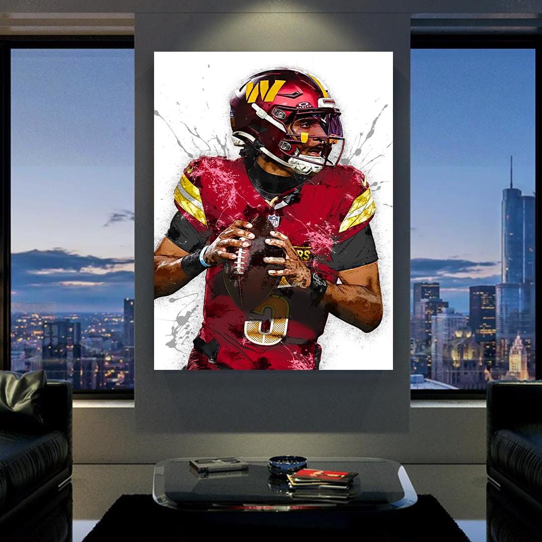 Jayden Daniels Poster, Washington Commanders, Gallery Canvas Wrap or Premium Poster, Fine Art, Man Cave, Kids room, Office