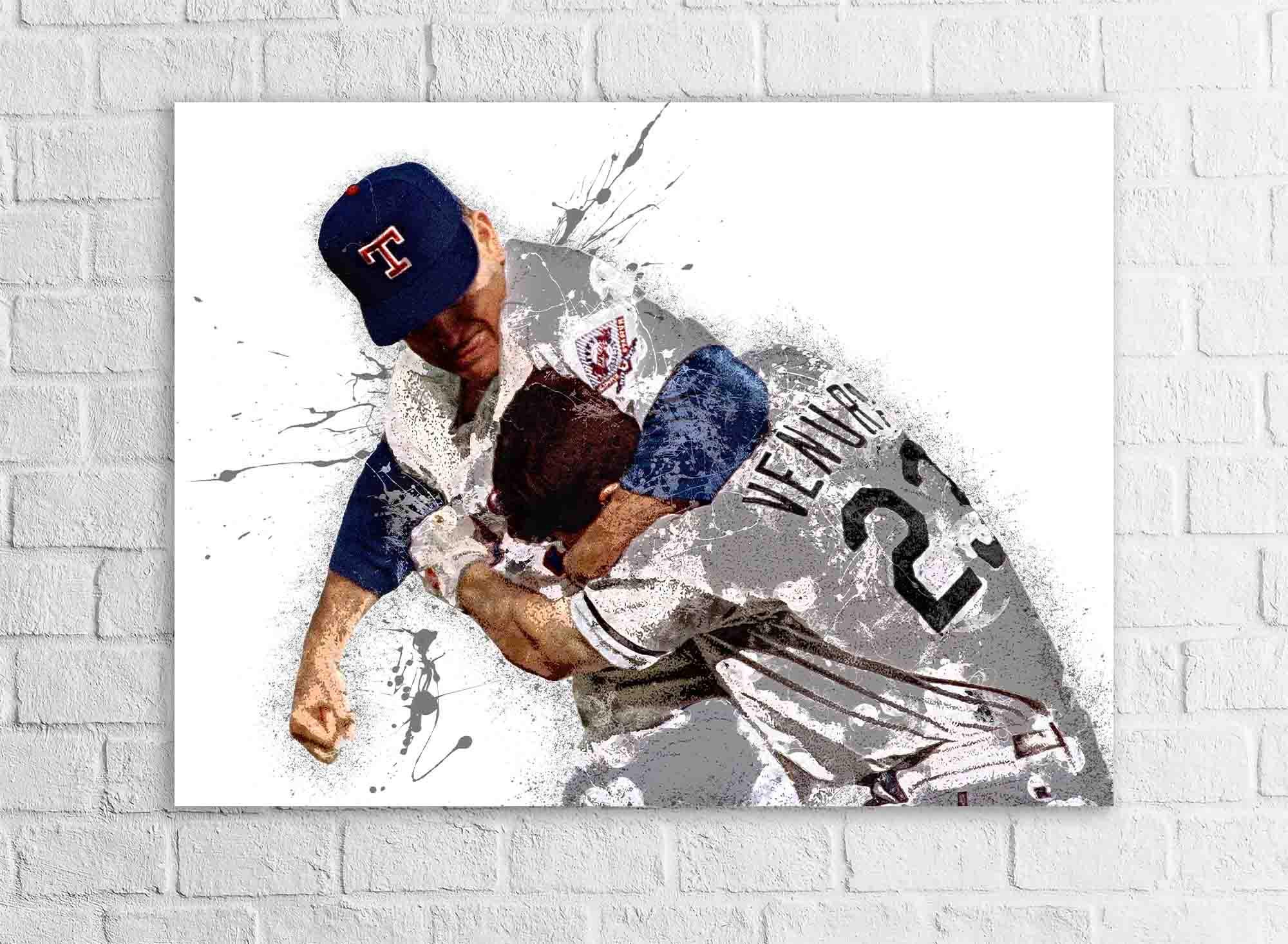 Nolan Ryan vs Robin Ventura Fight Poster, Texas Rangers, Gallery Canvas Wrap or Museum-Quality Poster, Man Cave, Kids room, Office