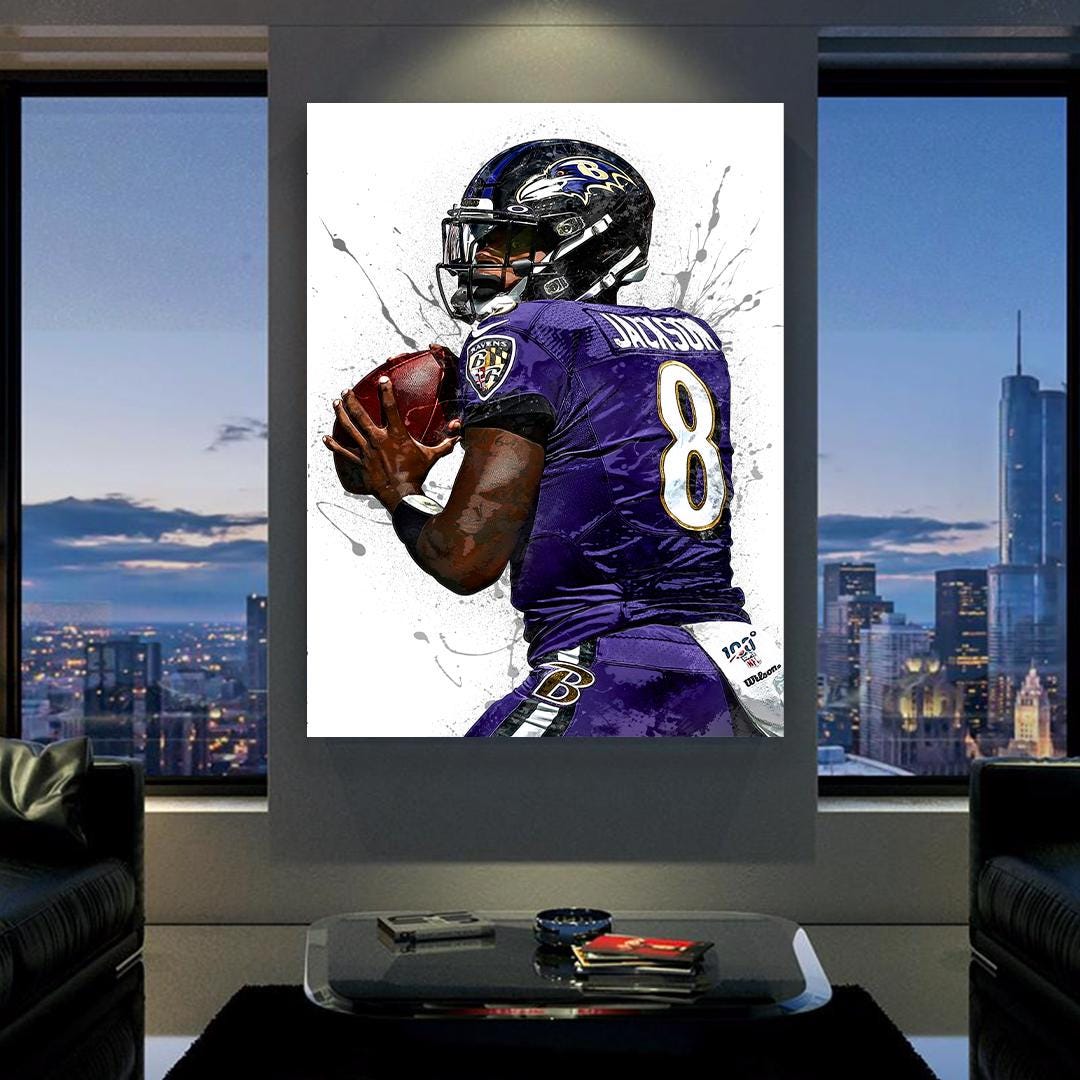 Lamar Jackson Print, Baltimore Ravens, Gallery Canvas Wrap or Museum-Quality Poster, Fine Art, Wall Decor for Man Cave, Kids room