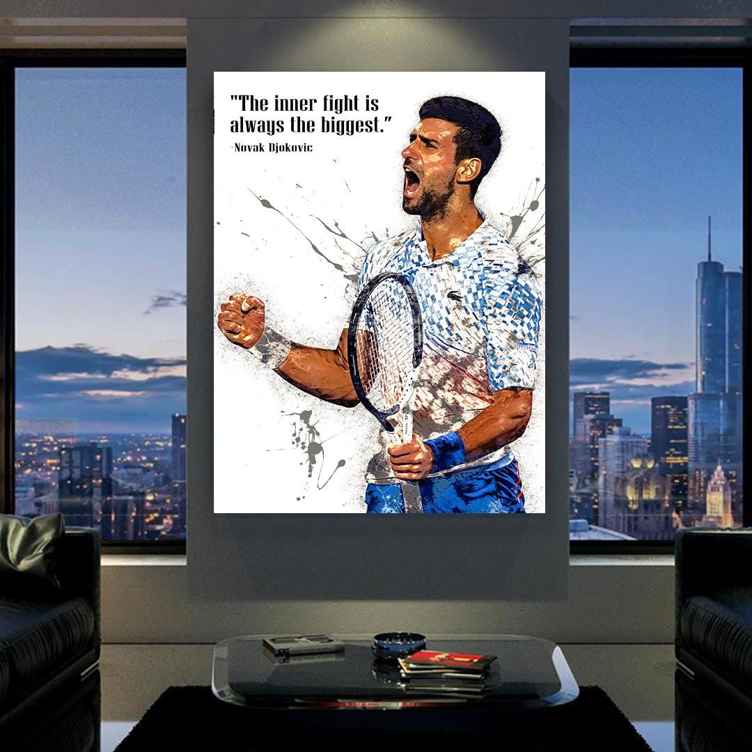 Novak Djokovic Poster, Quote, Gallery Canvas Wrap or Museum-Quality Poster Print, Fine Art Quality, Man Cave, Office, Dorm Room, Kids room