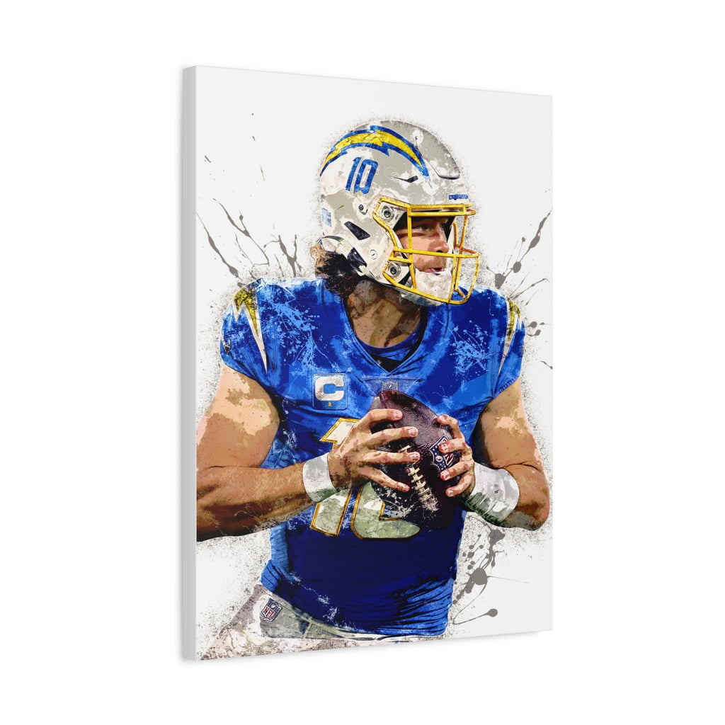 Justin Herbert Poster, Los Angeles Chargers, Gallery Canvas Wrap or Museum-Quality Poster, Fine Art, Man Cave, Kids room