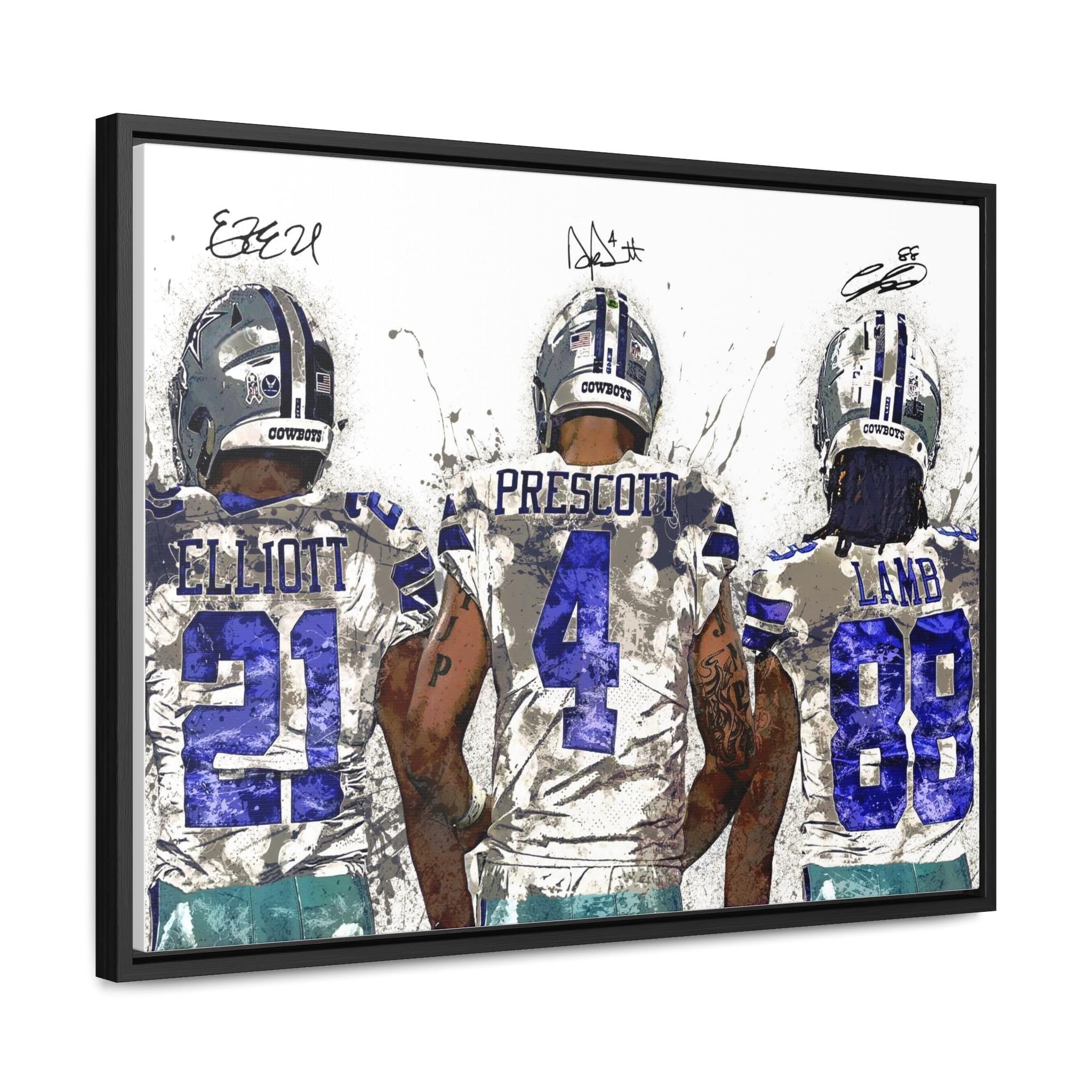 Dak Prescott, CeeDee Lamb, Ezekiel Elliott, Dallas Cowboys Gallery Canvas Wrap, Museum-Quality Poster, Wall Art, Man Cave, Kids room, Office