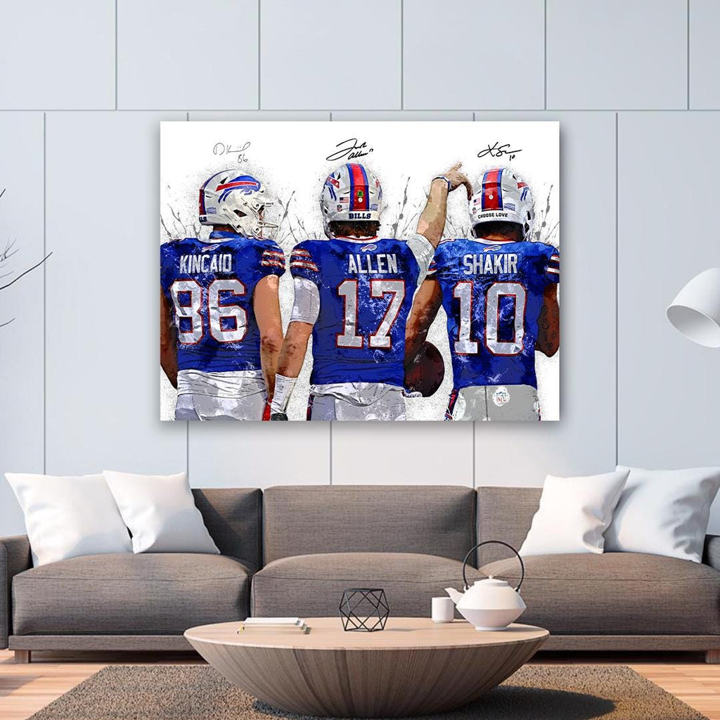 Josh Allen, Dalton Kincaid, Khalil Shakir, Buffalo Bills, Gallery Canvas Wrap or Museum-Quality Poster, Fine Art, Man Cave, Kids room