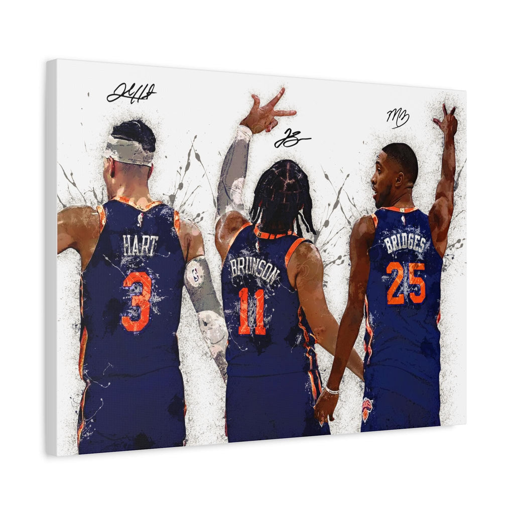 Jalen Brunson, Mikal Bridges, Josh Hart, NY Knicks, Canvas Wrap or Museum-Quality Poster Print, Fine Art, Man Cave, Office or Dorm Room