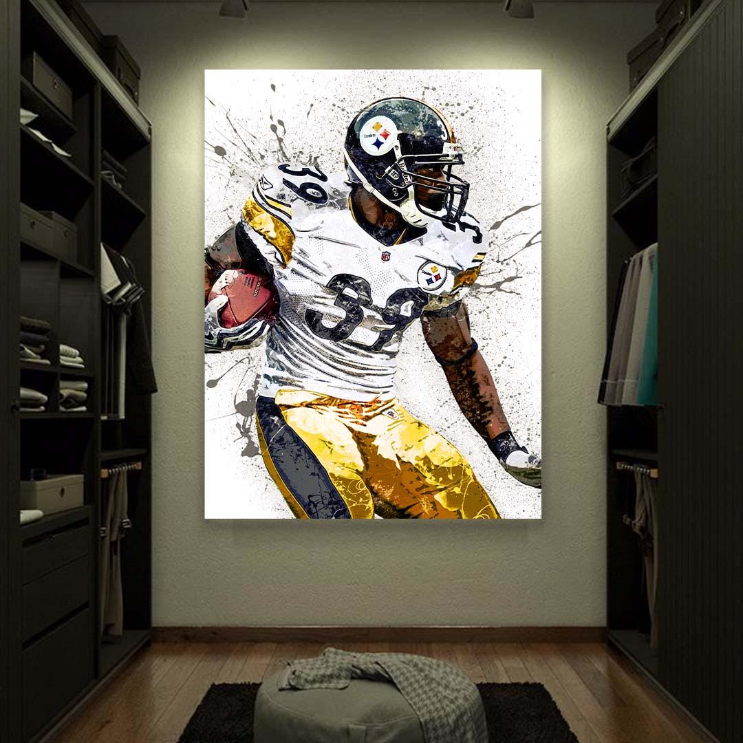 Willie Parker Poster, Pittsburgh Steelers, Gallery Canvas Wrap or Museum-Quality Poster, Fine Art, Wall Decor for Man Cave, Kids room, Dorm