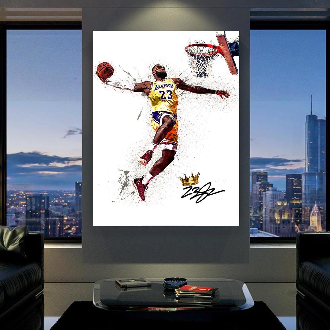 Lebron James Dunk Poster, Los Angeles Lakers, Gallery Canvas Wrap or Museum-Quality Poster, Fine Art, Man Cave, Kids room, Dorm Room
