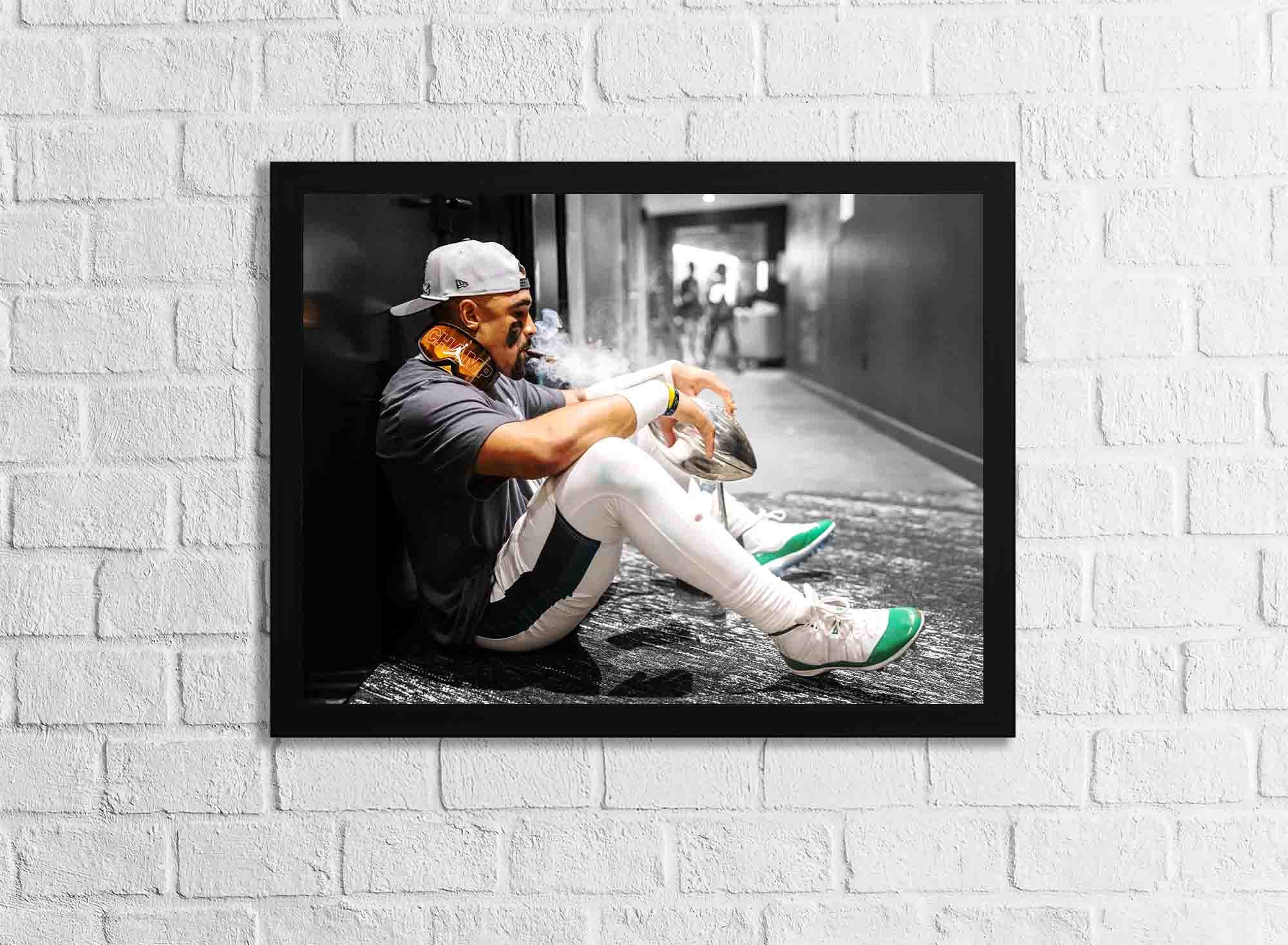Jalen Hurts, Trophy Design, Cigar Celebration, 8"x10" Black Framed Poster