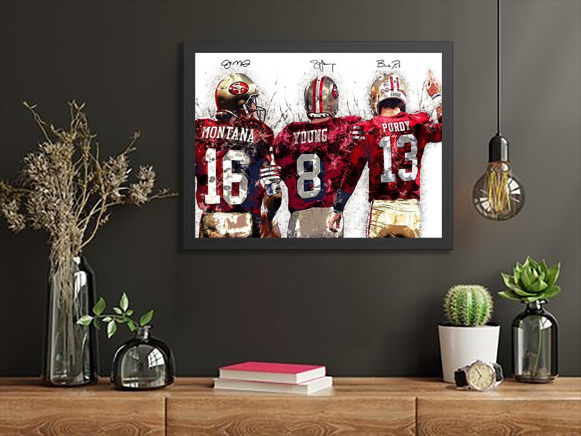 Joe Montana, Steve Young, Brock Purdy, San Francisco 49ers, Gallery Canvas Wrap or Premium Poster, Fine Art, Man Cave, Kids room