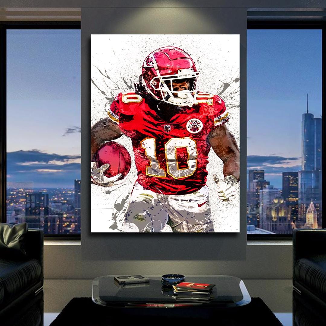 Isiah Pacheco Poster, Kansas City Chiefs, Gallery Canvas Wrap or Museum-Quality Poster, Fine Art, Man Cave, Kids room
