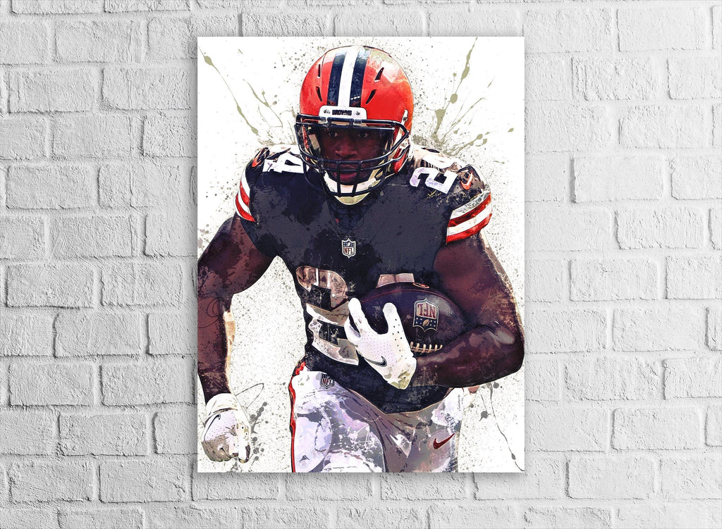 Nick Chubb Cleveland Browns Poster, Gallery Canvas Wrap: Man Cave Wall Art