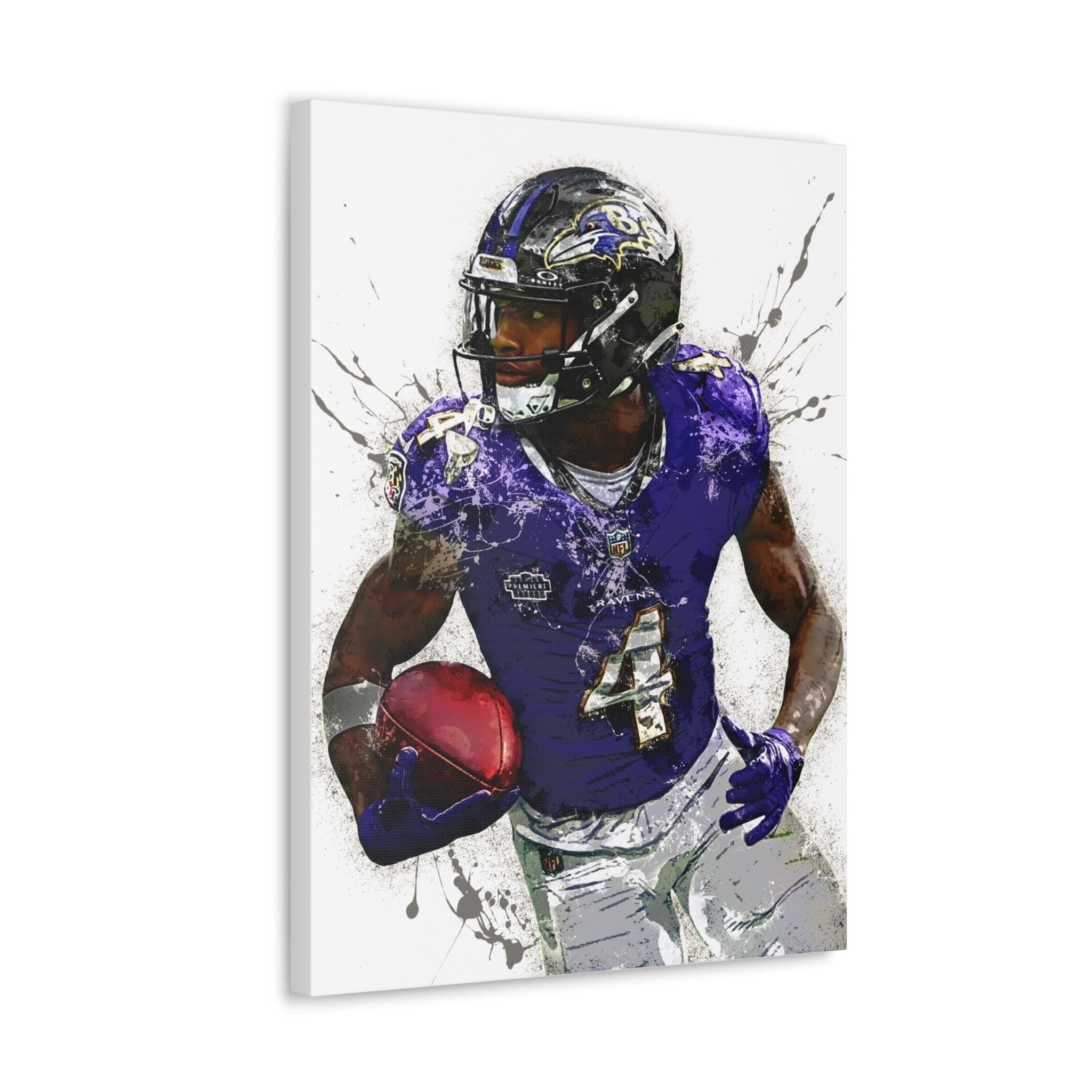 Zay Flowers Poster, Baltimore Ravens, Gallery Canvas Wrap or Museum-Quality Poster, Fine Art, Wall Decor for Man Cave, Kids room