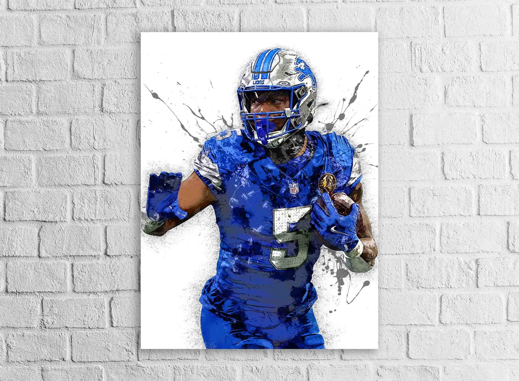 David Montgomery, Detroit Lions, Gallery Canvas Wrap, Museum-Quality Poster, Wall Art, Man Cave, Kids room, Office