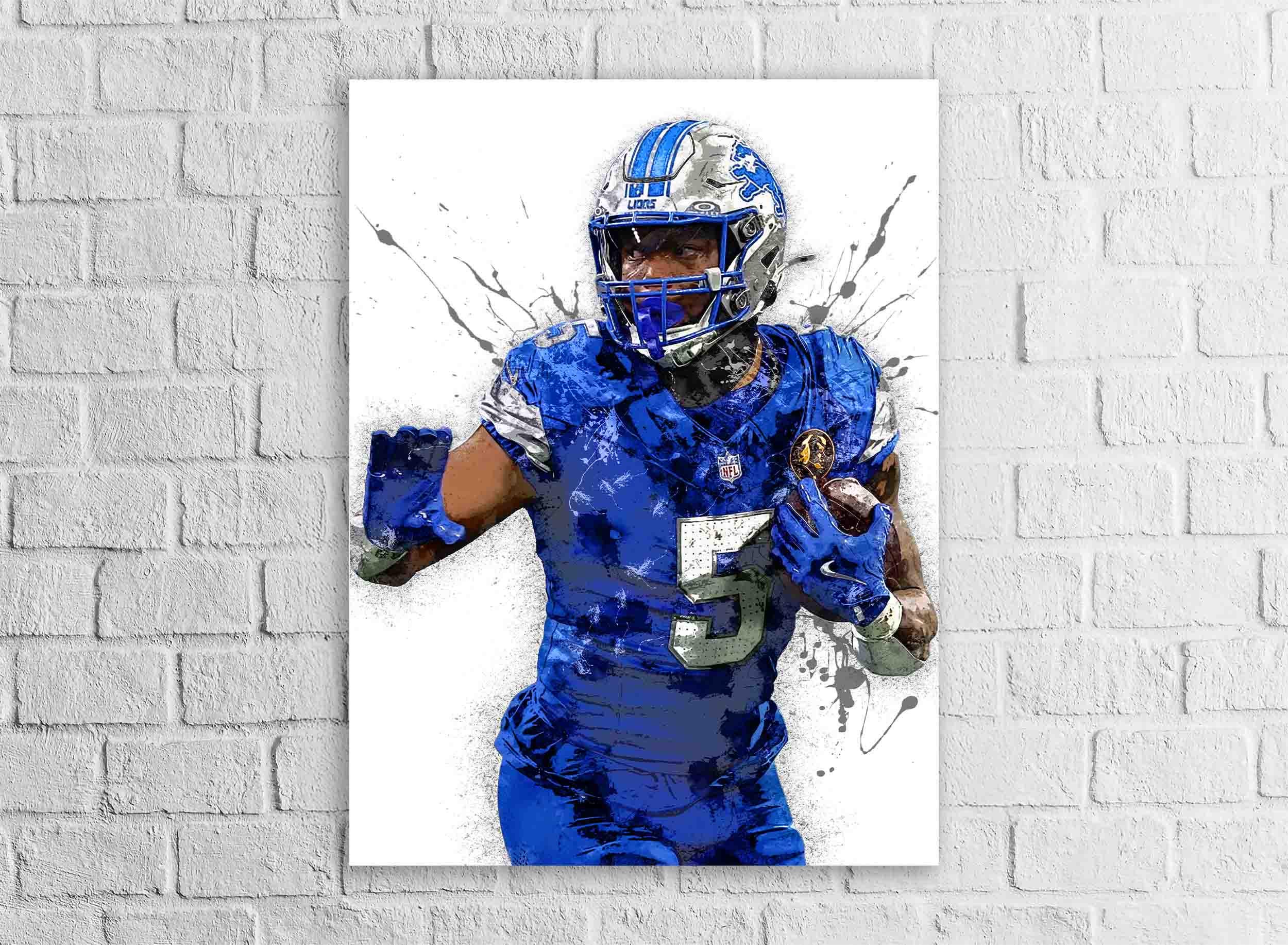 David Montgomery, Detroit Lions, Gallery Canvas Wrap, Museum-Quality Poster, Wall Art, Man Cave, Kids room, Office
