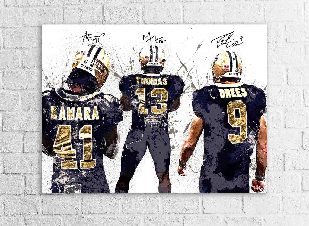 Drew Brees, Alvin Kamara, Michael Thomas, New Orleans Saints, Gallery Canvas Wrap or Premium Poster, Fine Art, Man Cave, Kids room