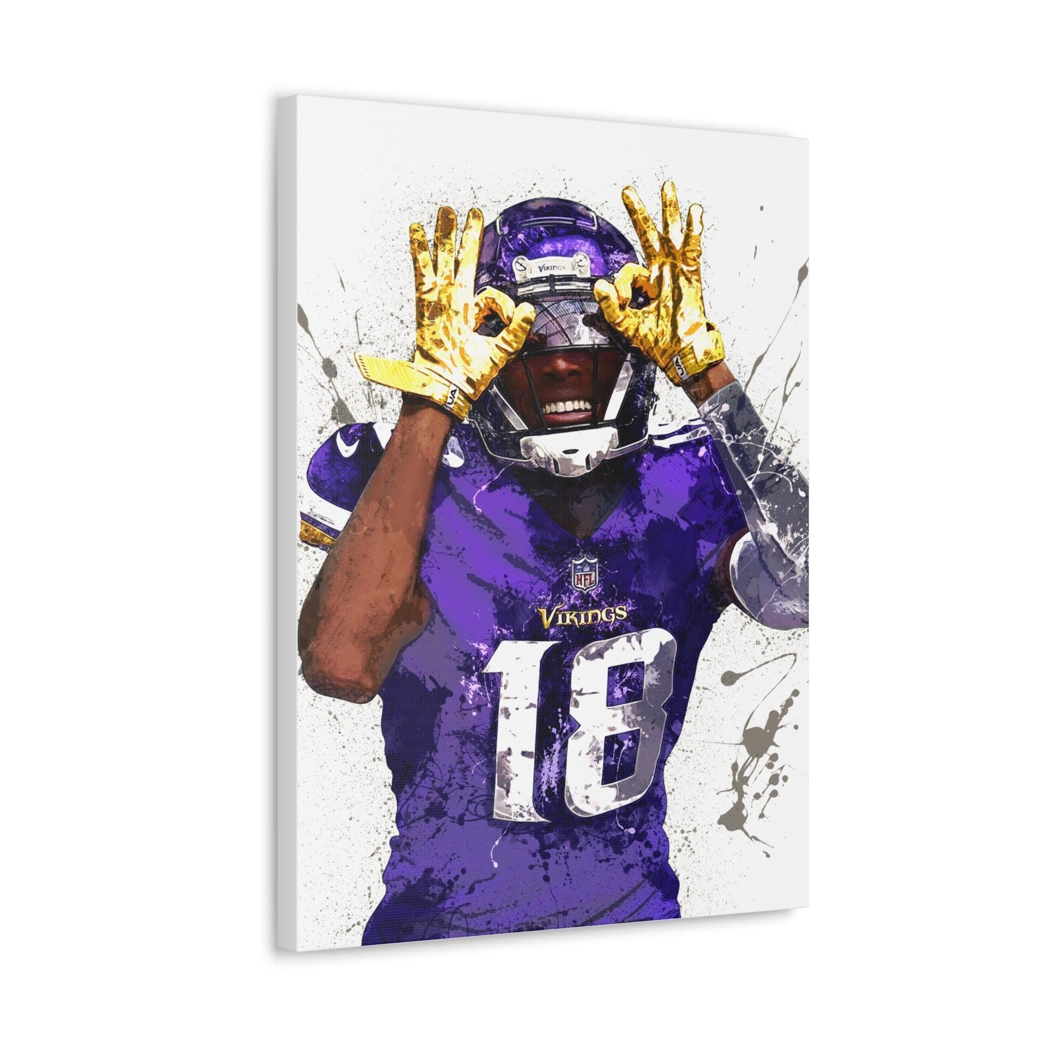 Justin Jefferson Poster, "Iconic Griddy", Minnesota Vikings, Canvas Wrap or Museum-Quality Poster, Fine Art, Wall Decor, Man Cave, Kids room