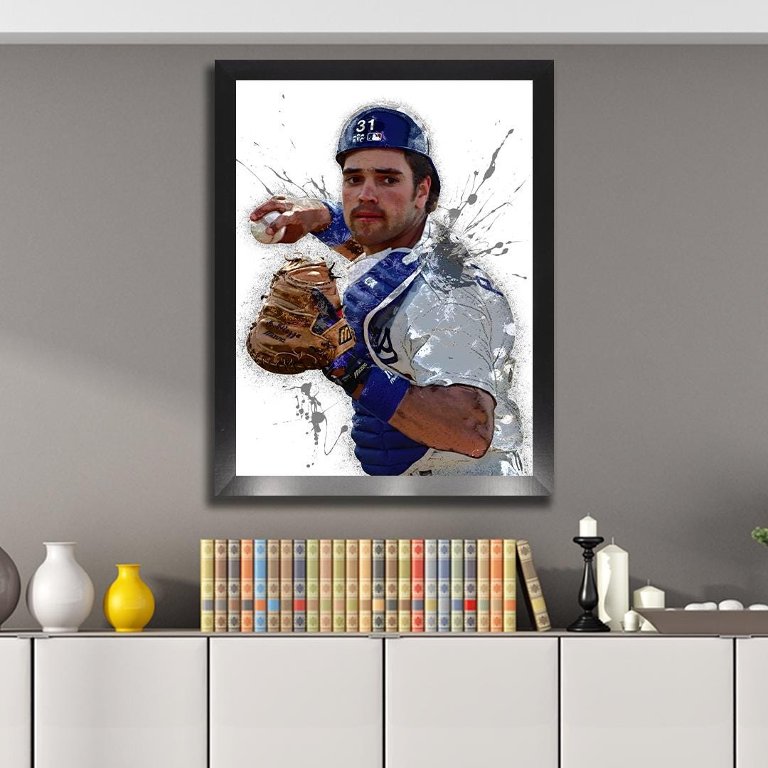 Mike Piazza Poster, Los Angeles Dodgers, Gallery Canvas Wrap, Fine Art, Wall Decor for Man Cave, Kids room, Dorm Room