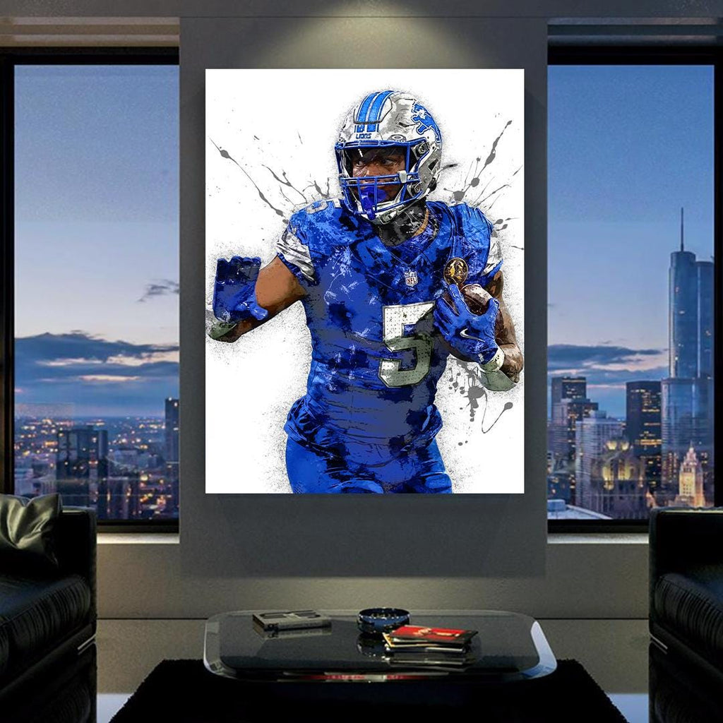 David Montgomery, Detroit Lions, Gallery Canvas Wrap, Museum-Quality Poster, Wall Art, Man Cave, Kids room, Office